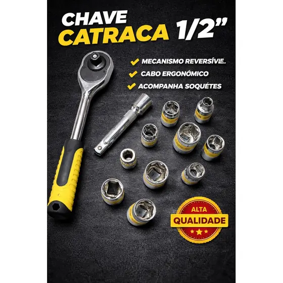 Jogo Chave Catraca 1/2 Profissional com Soquetes | Kit Completo Alta Resistência