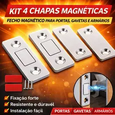🔥 Kit 4 Chapas Magnéticas para Porta, Gaveta e Armário – Fixação Forte 🔥