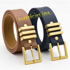 Kit 2 cinto feminino básico fivela dourada largura 3 cm