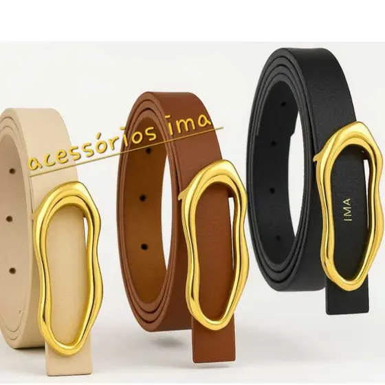 kit 3 cinto feminino com fivela dourado moda 2026