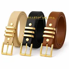 kit 3 cinto feminino fivela dourado quadrado
