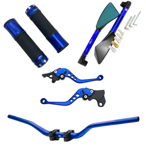 KIT DE GUIDÃO COM MANETE + RETROVISOR TOMOK MANOPLA UNIVERSAL P/ MOTOS Nxr Bros 150 160 Falcon Xre