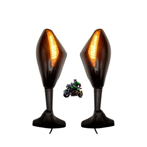 Retrovisor Com Pisca Seta Led Rebatível Universal Para Motos Carenadas PRETO