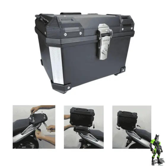 Baú Bauleto para Moto 45 litros Universal Com Forro e Base Kit Fixação Completo Trava Anti Furto