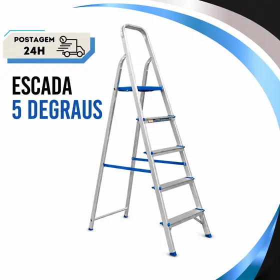 Escada de Alumínio 5 Degraus Reforçada Resistente