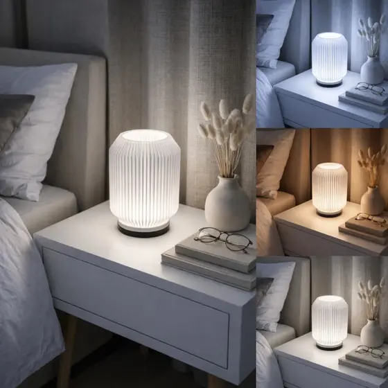 Abajur de Mesa LED Luminária Canelada Decorativa para Quarto Penteadeira Sala Escritório