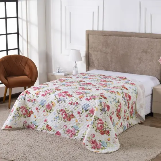 Cobre Leito Casal  Colcha  Face Simples 1 e  3 Peças estampado