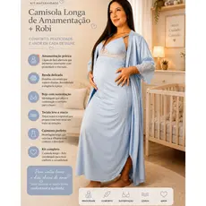 Kit Robe e Camisola LONGOS AMAMENTAÇÃO Microfibra Feminina