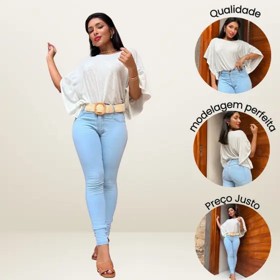 Calça Jeans Feminina Skinny Cintura Alta com Lycra Premium Confortavel