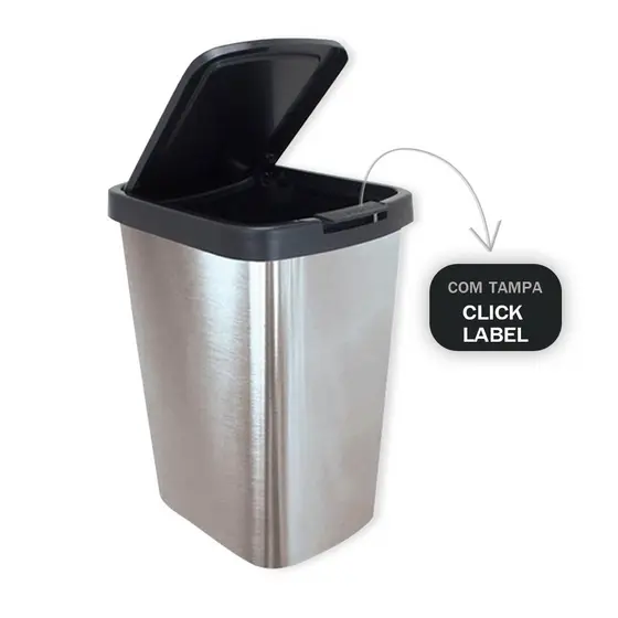 Lixeira 9 Litros com Tampa Click Label – Acabamento Inox, Moderna e Funcional 🧼
