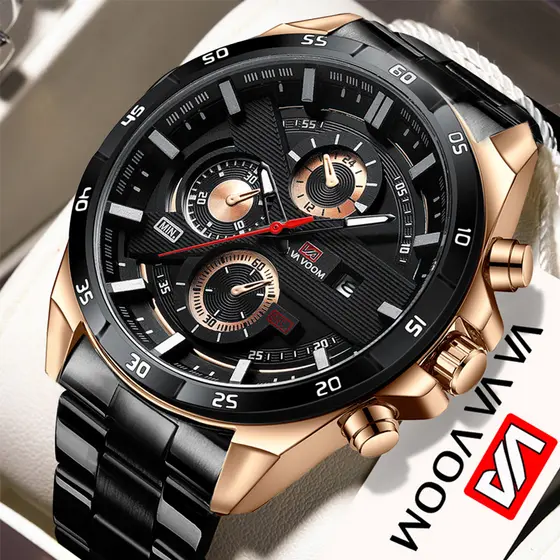 Relógio VAVA VOOM 216 Masculino - Dourado/Preto, Design Oco, Luminoso, à Prova d'Água