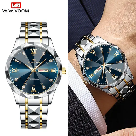 VAVA VOOM relógio masculino moda à prova d'água multifunções Pulseira de relógio de aço inoxidável