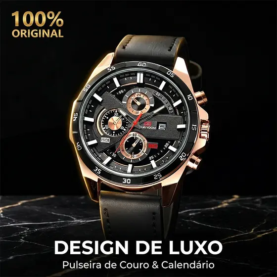 Relógio Masculino VAVA VOOM Original Luxo Esportivo Quartzo Couro Calendário 3ATM VA-216