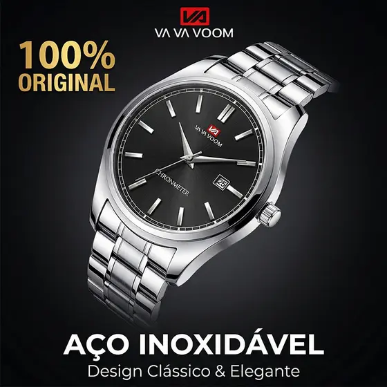Relógio Masculino VAVA VOOM 2093 Aço Inoxidável Original Luxo Social Calendário Pronta Entrega