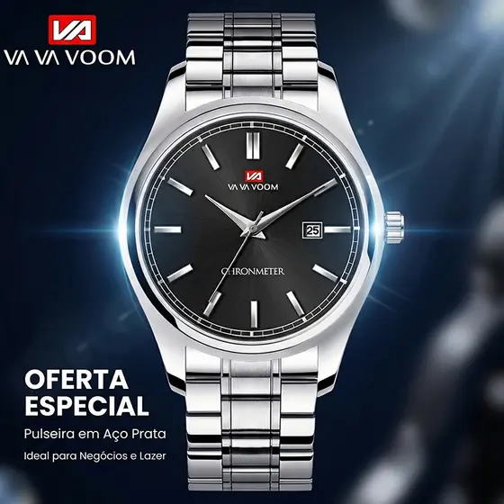 Relógio Masculino VAVA VOOM VA-2093 Aço Inox Vidro Hardlex Resistente Negócios Presente