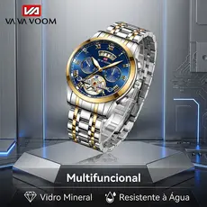 Relógio Masculino VAVA VOOM 2453 Aço Inoxidável Original Luxo Dourado Esqueleto Pronta Entrega