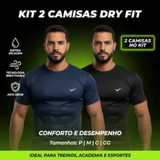 Kit 2 Camisetas Dry Fit Masculina - Casual - Treino - Academia - Esportes - Exercícios - Corrida