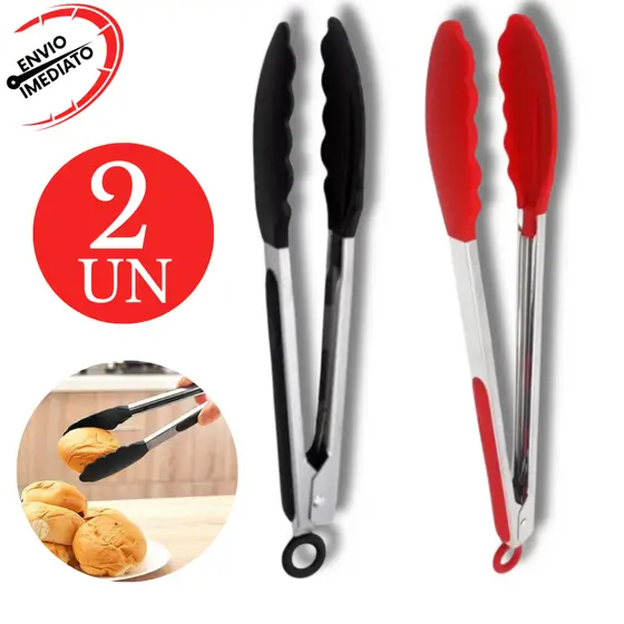 Kit 2 Pegador de Silicone Inox 34 CM Para Carne Churrasco Salada Cozinha Universal