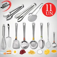 Kit 11 Kit Utensilio Para Cozinha 100% Inox Colher Concha Pegador Massa Salada Mini concha