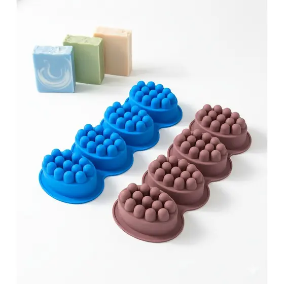 Kit 2 Formas Silicone Sabonete Artesanal Massageador Grande 4 Cavidades