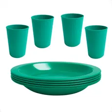 Kit 4 Pratos Fundos + 4 Copos 200ML Plásticos Para Festas Eventos Escolas Creches Infantil Versátil