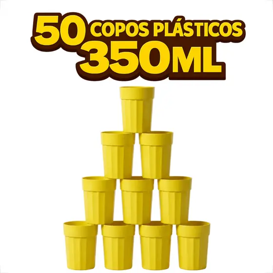 50x Kit De Copos Plásticos 350ML Para Dia a Dia Festas Eventos Resistente Premium Festa Escolar