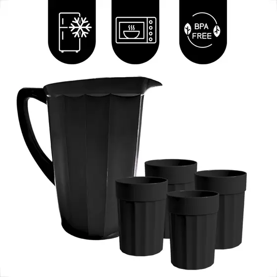 Kit Reutilizável Jarra e Copos Coloridos 350ml para Bebidas Frias