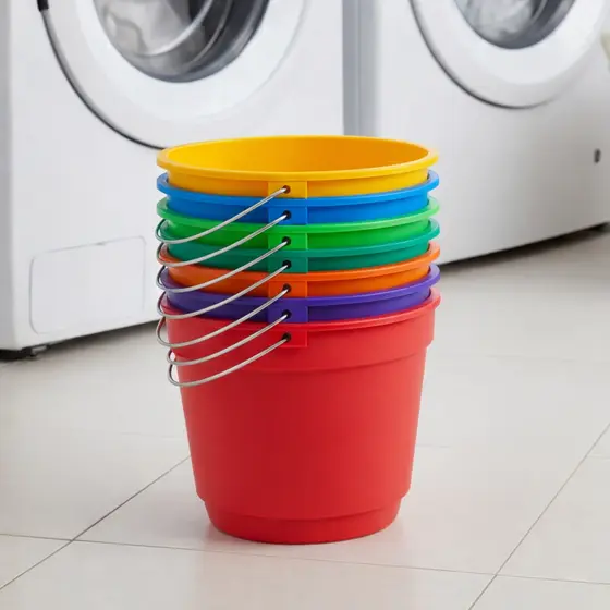 Conjunto De Baldes 8L Plástico Resistente Com Alça Metalica Reforçada Multicolorido