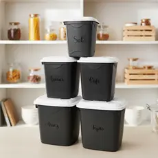 Conjunto Kit Mantimento 5 Potes Plástico Com Tampa Organizador de Temperos Sal Arroz Feijão Premium