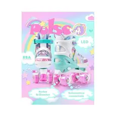 Patins ROLLER infantis arco-íris de 4 rodas com luzes LED e piscantes, modelo PREMIUM