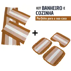 Jogo de Banheiro + Kit Passadeira Tapete de Cozinha 3 Peças para Casa