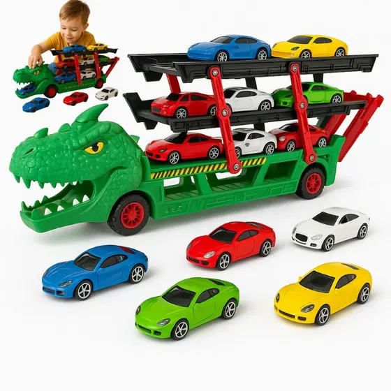 Carreta Cegonha Carrinhos Dinossauro Carros Brinquedo Menino