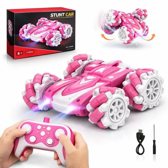Carrinho Controle Remoto Rosa Brinquedo Menina Recarregável gira 360 Drift