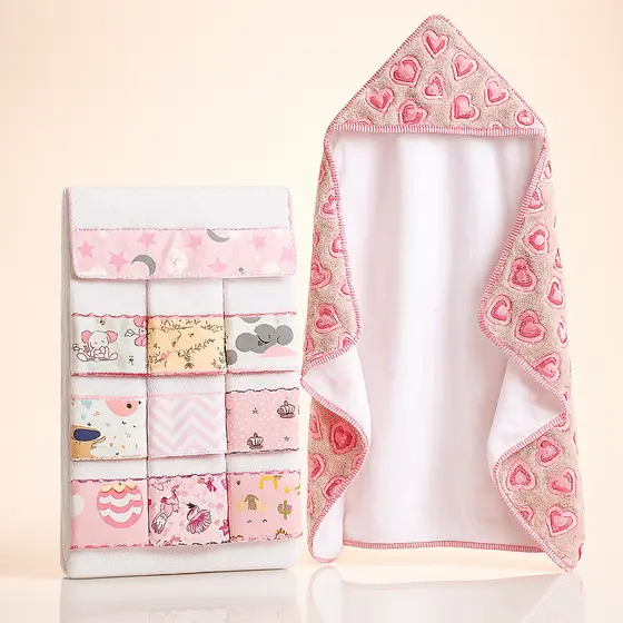 Kit Banho Bebe Toalha Fleece Forro Fralda Algodão Com 6 Toalhinhas Ombro