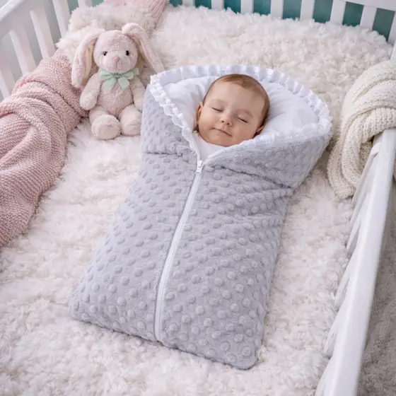 Saco de Dormir Bebê Pipoquinha 100% Algodão com Zíper e Babado Delicado