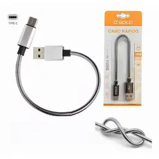 Cabo de Dados Curto Tipo-C A'Gold CB25-3 24cm Carga Rápida 2.1A para Power Bank e Transferência de Dados