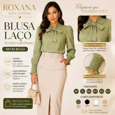 Blusa Feminina Social com Laço em Crepinho | Manga Longa Elegante | Tamanhos M ao G3 REF 058