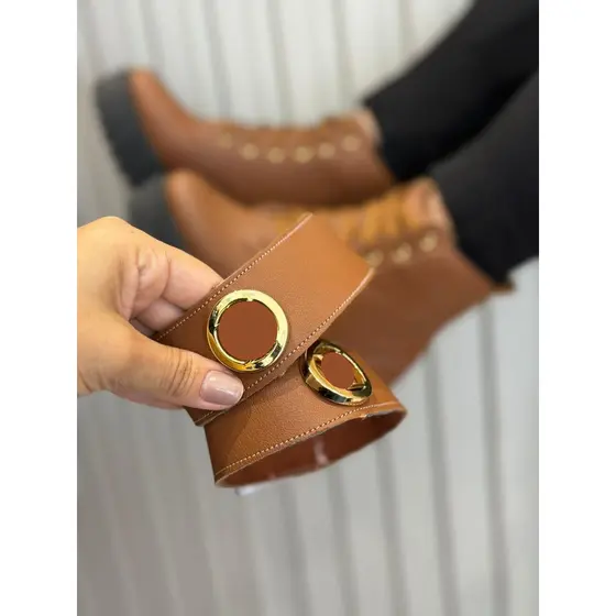 Bota Coturno  LFeminino Com Cinto Blogueira V