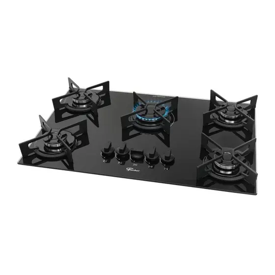 Cooktop Fischer Fit 5 Bocas Preto Bivolt Eficiente e Moderno com Grades de Ferro Resistente