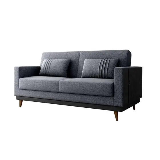 Sofá Cama Esther Matrix Preto Linho Cinza Conforto Duplo 203cm Espaço Versátil