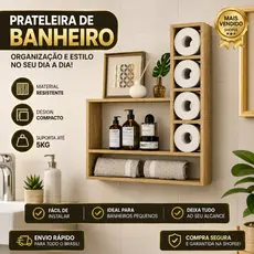 Porta Papel Higiênico Com Nicho Organizador Banheiro Madeira Decorativo Parede Moderno Luxo