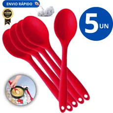 Kit 05 Unidades Colher De Silicone Grande Durável Material De Segurança  27cm  Artigos De Cozinha Promoção Linha Premium