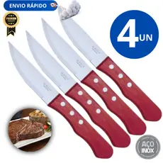 Conjunto kit 4 Unidaddes -  Faca Inox Com Cabo Madeira Outback Churrascaria 24,6 Cm Linha Premium