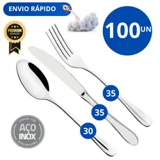 kit 100 Garfo Faca Colher Talher Aço Inox Grande Luxo Cozinha Bar Restaurante Buffet Faqueiro