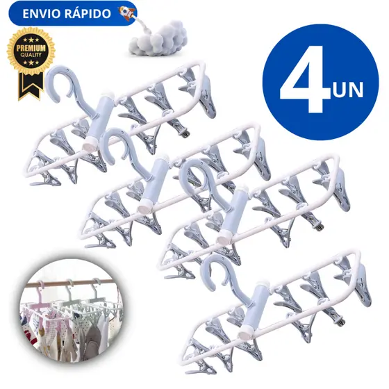 Kit Conjunto 04 Varal Multiuso para roupas íntimas e delicadas com 12 pegadores Linha Premium