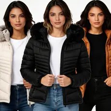 Jaqueta Feminina Nylon Forrada Capuz Inverno Quentinha Impermeável Bobojaco Puffer Metalassê