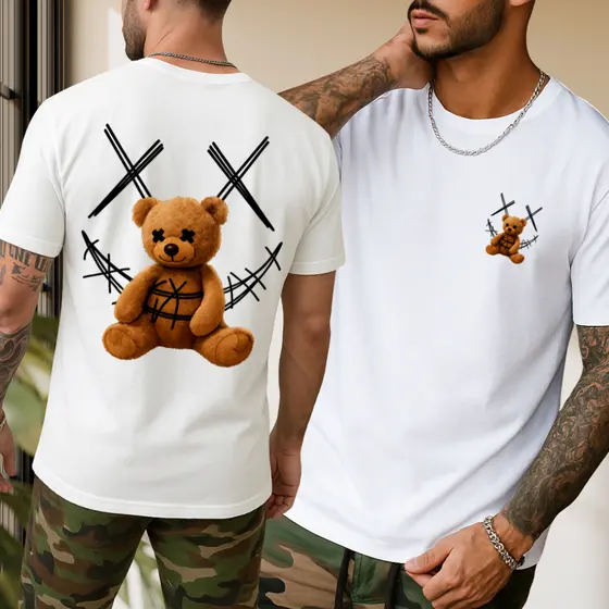 Camiseta Estampada Urso Masculina 100% Algodão Promoção