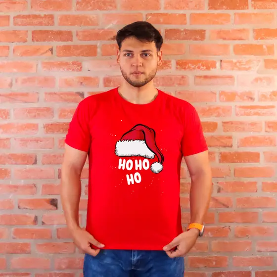 Camiseta Estampa Natalina HoHoHo Masculina 100% Algodão Promoção