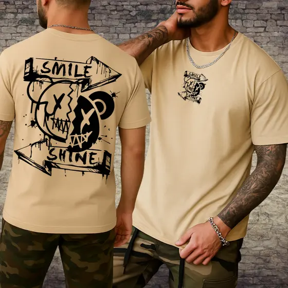 Camiseta Estampa Smile Streetwear Masculina 100% Algodão Promoção