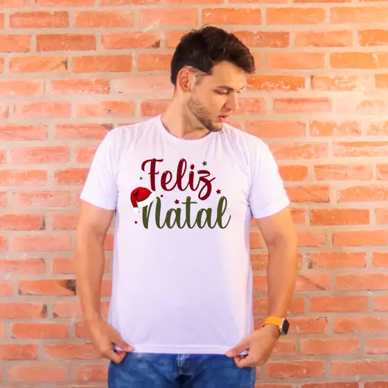 Camiseta Estampa Feliz Natal Unissex 100% Algodão Promoção